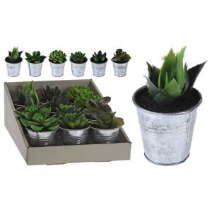 PLANTA ANTIFICIAL EN MACETA DE ZINC 6 MODELOS KO